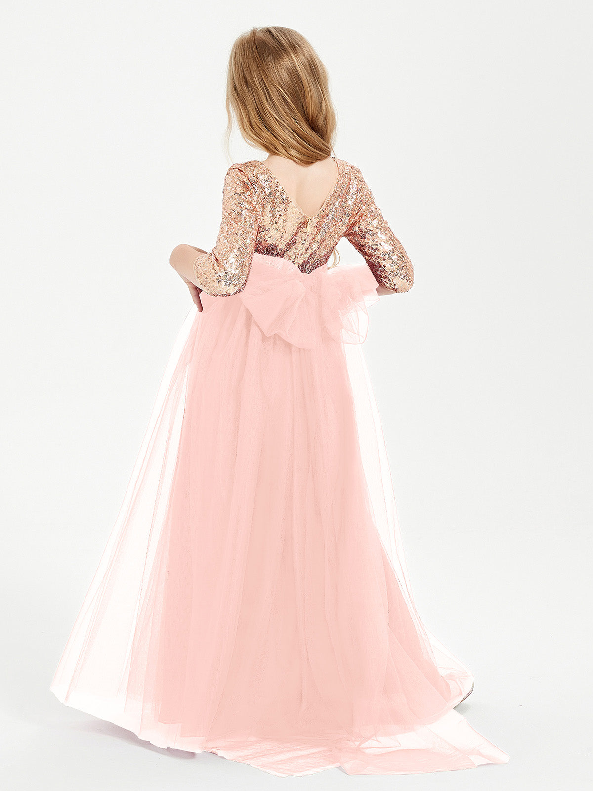 Sparkling Sequined Junior Bridesmaids Gown Coral
